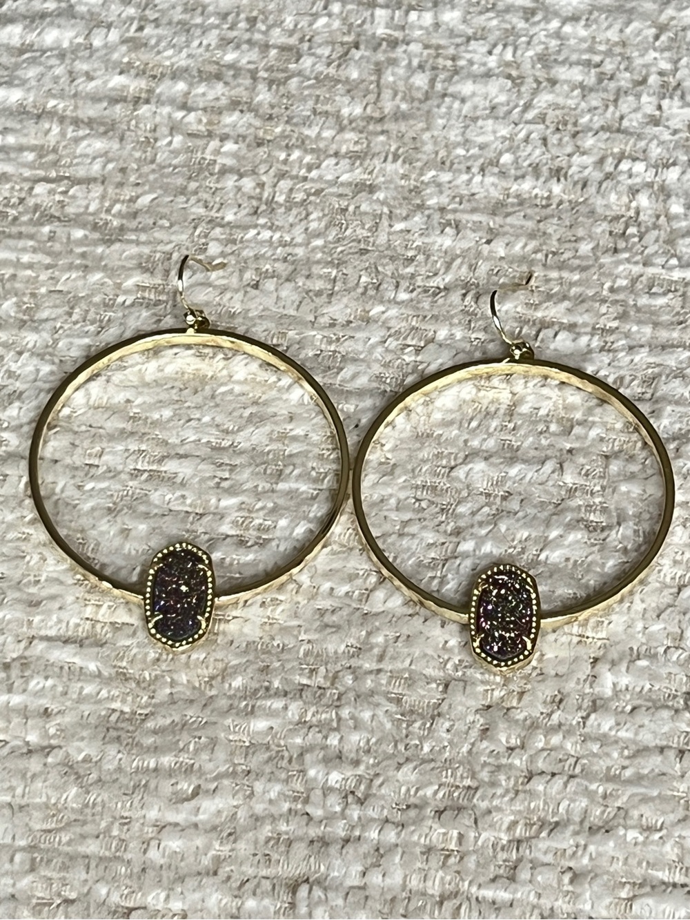 Kendra Scott Gold Hoop Earrings with Multi-colored Druzy Charms